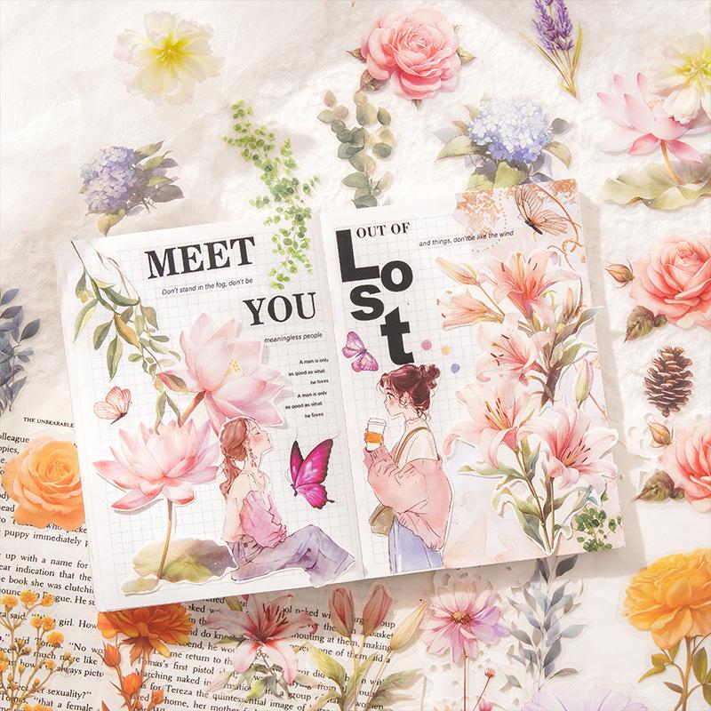 70 pcs Plant Flowers Stickers+material set Planner Decorative Hand Account Diary Album Scrapbooking material