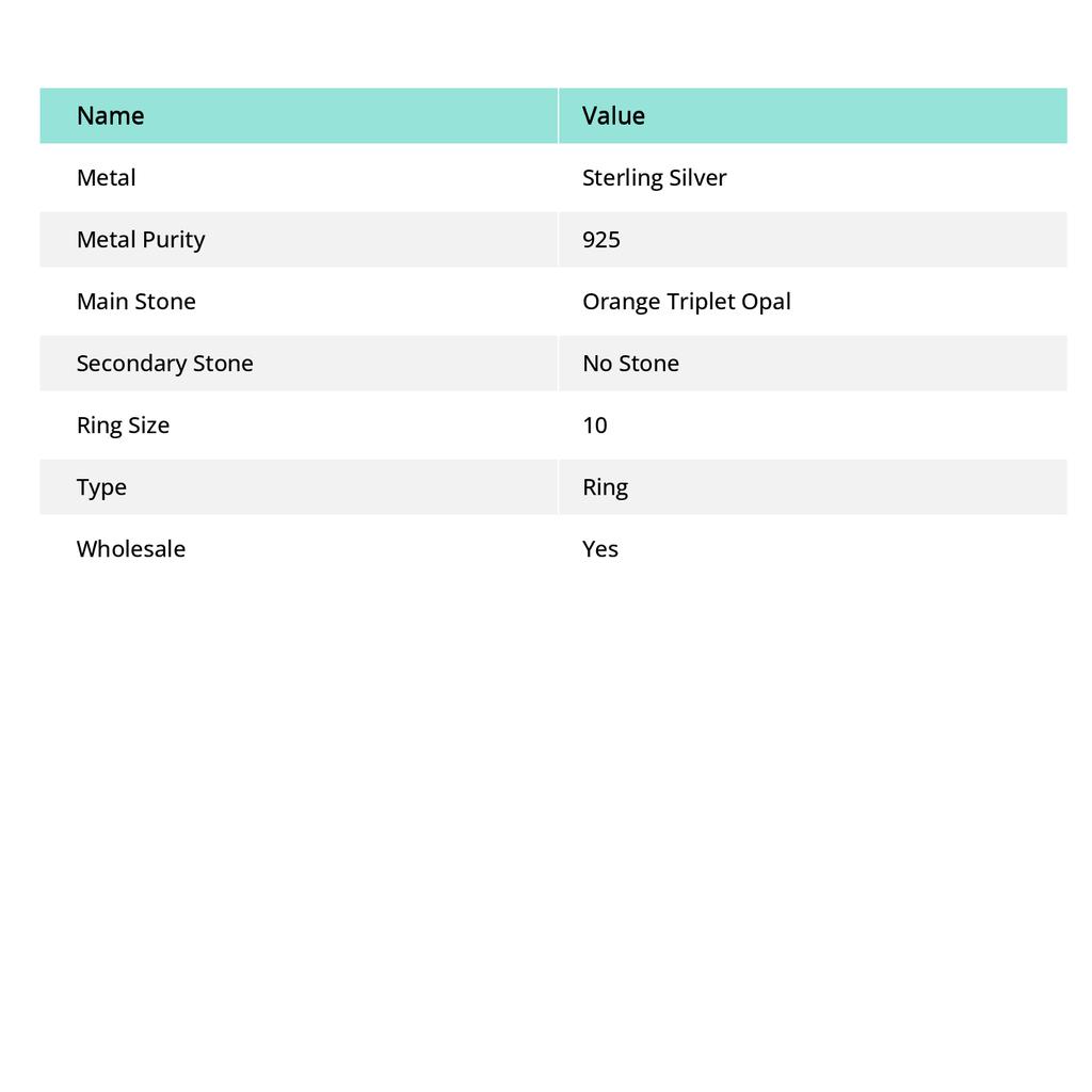 Оранжевый триплет опала драгоценный камень 925 стерлинговое серебро ювелирное кольцо размер 10