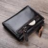 Cowhide Oil Wax Leather Mens Wallets Rfid Retro Casual Double Zipper Short Slim Wallet