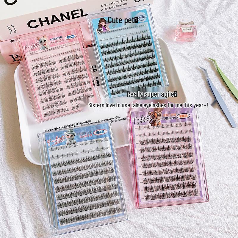 Eyelash Book: Adhesive-Free False Eyelashes - 10 Rows of Individual Upper & Lower Clusters for Beauty Makeup