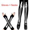 Ghost Festival Skeleton Costume Accessory Skeletal-print Knee-high Socks And Long Gloves Glow-in-the-dark Pattern Halloween Set