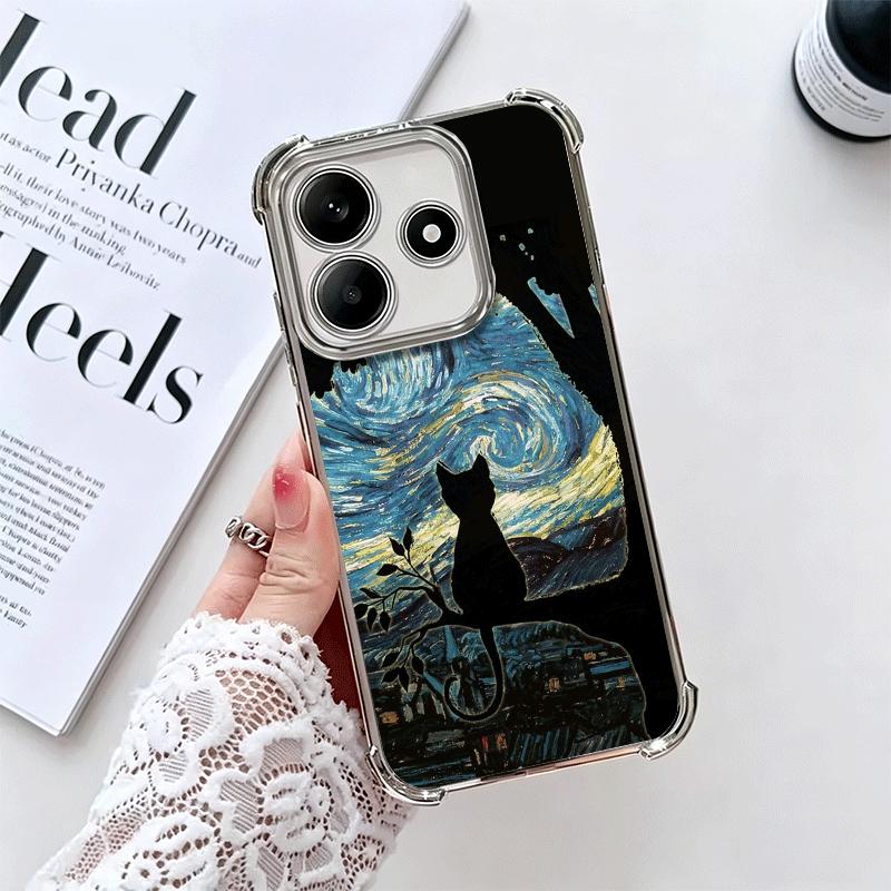 Черный кот Эстетичный узор Покрытие Чехол для телефона Для Xiaomi Redmi Note 14 15 Pro Plus 13 12 11 11S 11T 10 9S 9 5G Противоударный Airaba