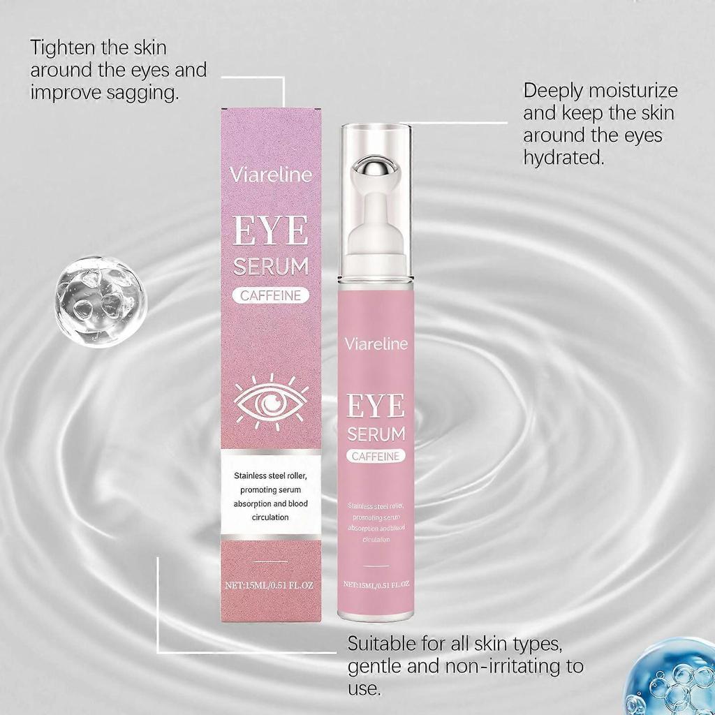 Caffeine Eye Cream & Under Eye Serum for Dark Circles and Puffiness, 360 Massage Roller Ball Eyes Treatment Serum, Reduces Wrinkles Fine Lines for Wom