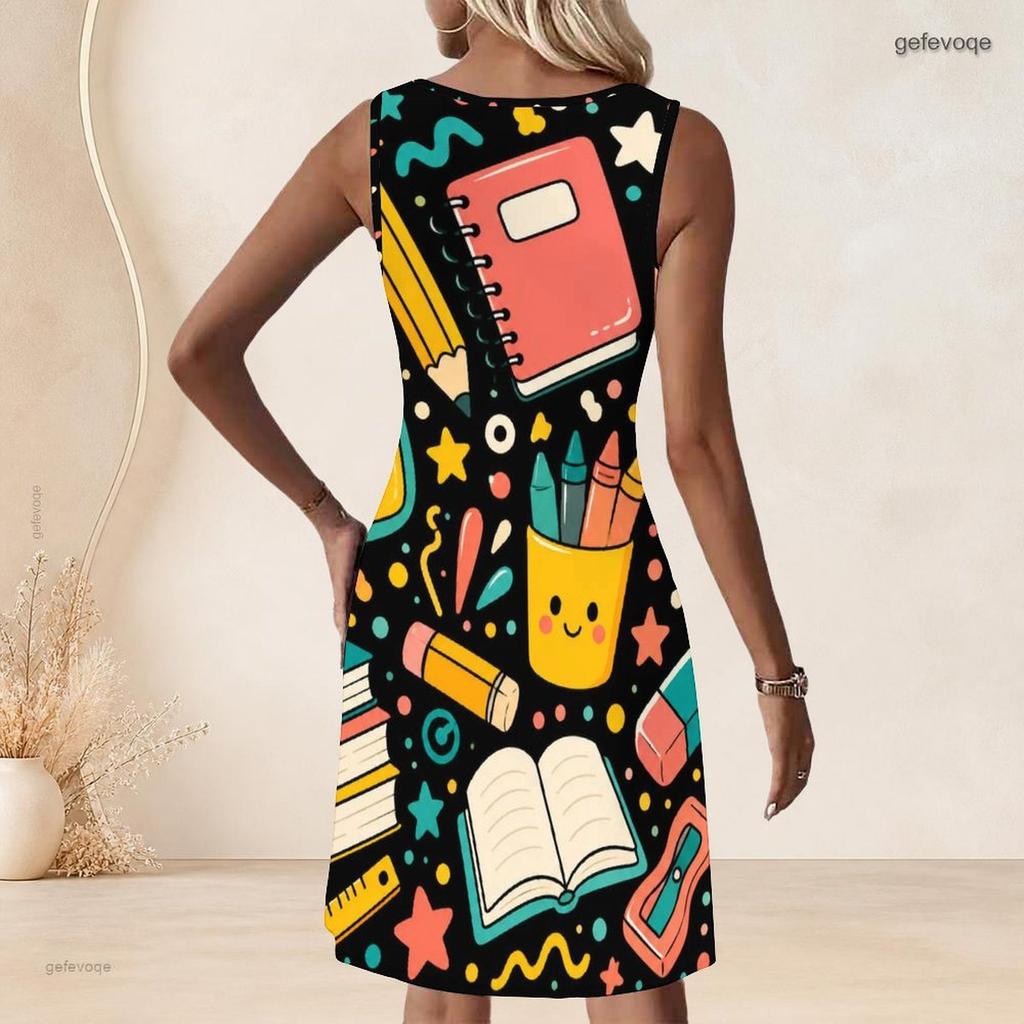 Plus Size Women Round Neck Sleeveless Tank Midi Dress Summer Casual Soft Outfit