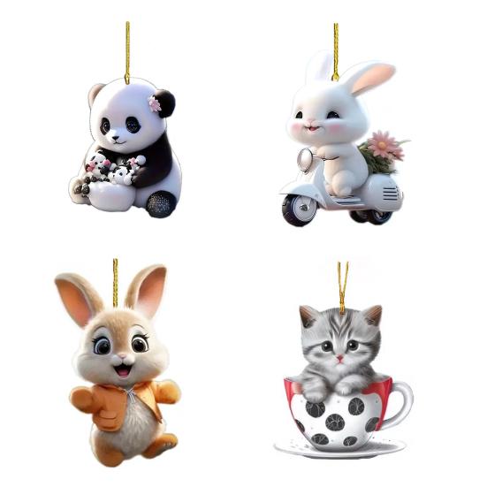 Bunny Christmas Ornaments Christmas Tree Ornaments Little Rabbit Pattern 2D Flat Acrylic Decorative Pendant Interior Rearview Mirror Hanging Ornament