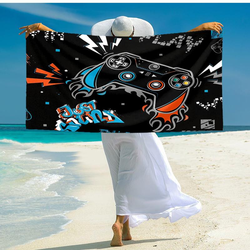 Ultra-Soft Beach Towel with Game Controller Theme,Ideal for Pool - Camping, Diving - Perfect Travel Essential, Vibrant Beach Towel.