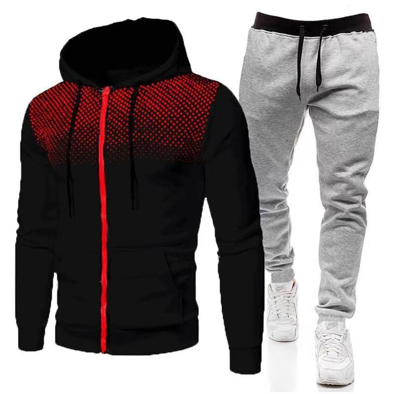 Polka Dot Men's Sportswear Set with Zip Hoodie and Sweatpants