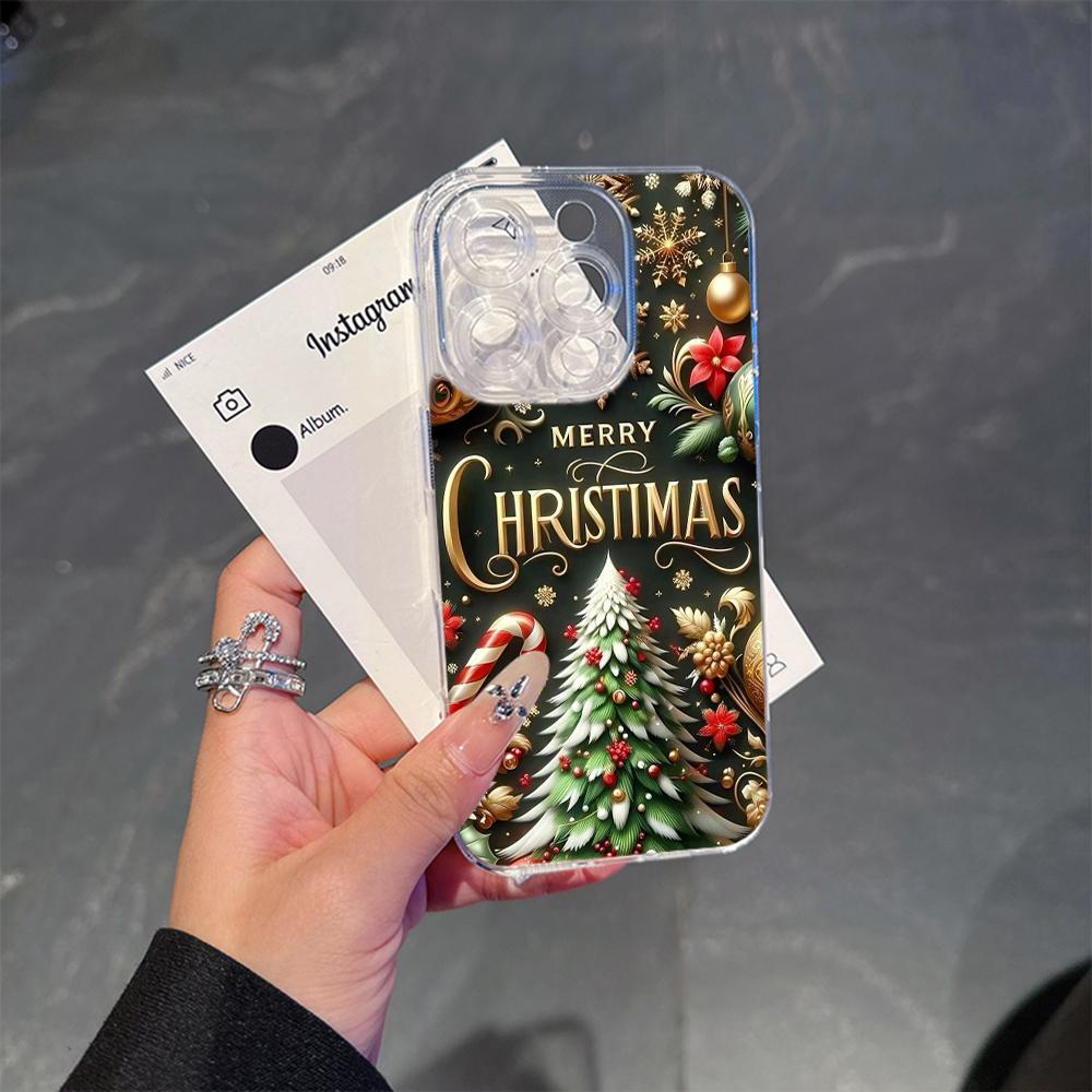 Ae105 Happy New Year art Christmas Magsafe Прозрачные чехлы для Samsung S23 S24 Ultra S21 FE iPhone 16 Pro Max XR Магнитная беспроводная зарядка Задняя крышка