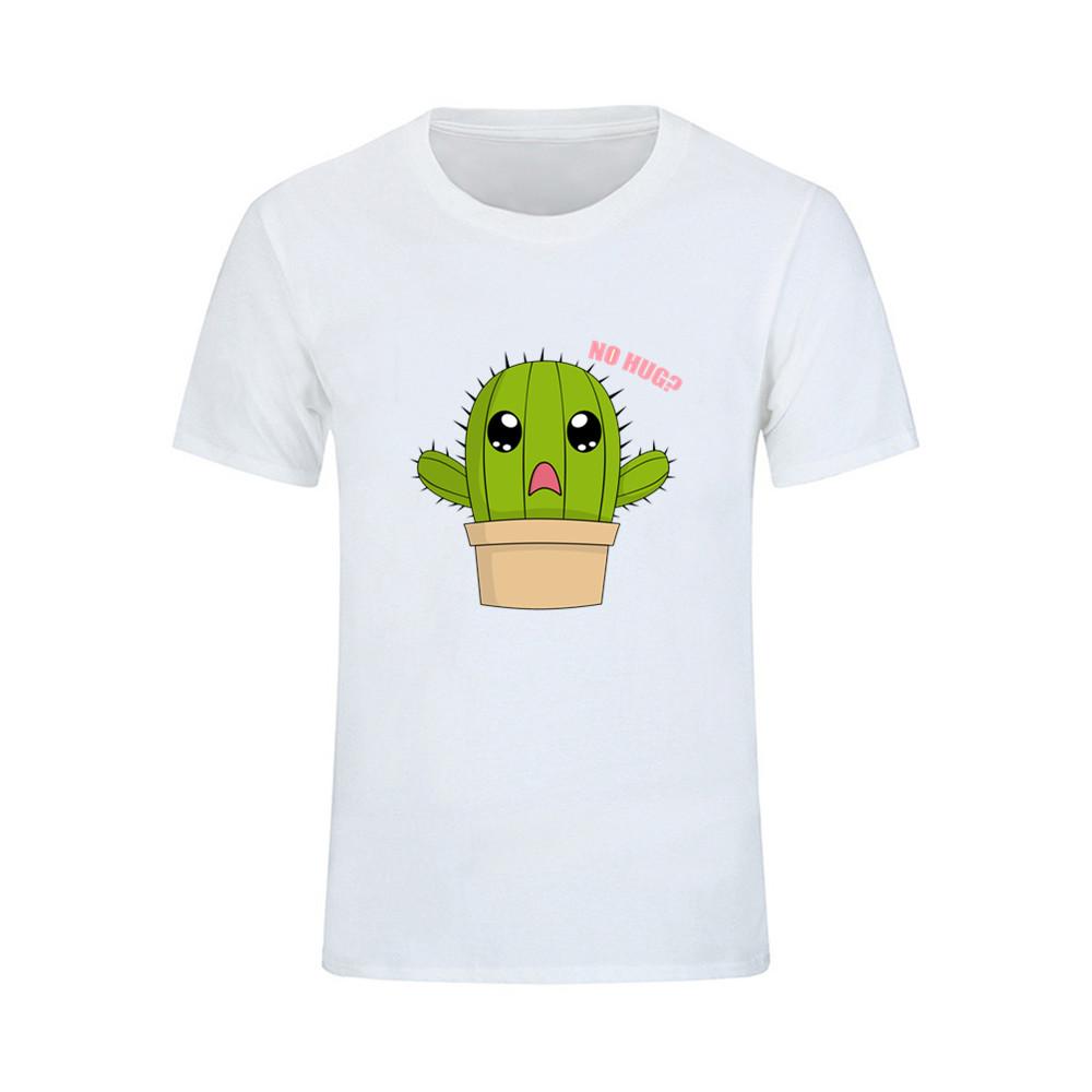 Crop Cactus Hug Pattern No Hug T Shirt Short Sleeve Custom T Shirts