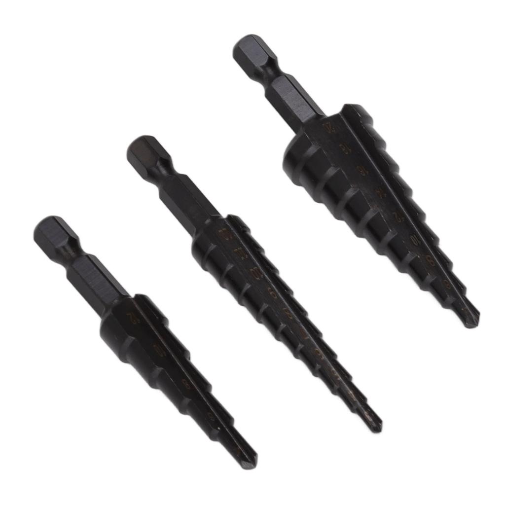3Pcs High Speed Steel Step Drill Bit Set Hex Handle Step Drill Bit for Metal Wood Insulation Plate