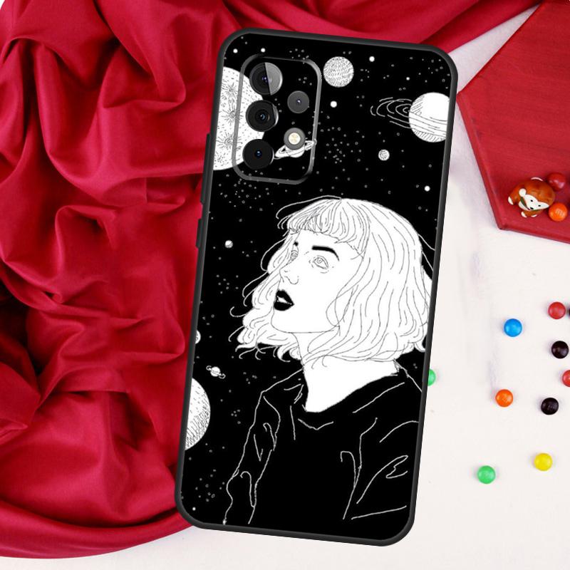 Черно-белый Галактический Эстетичный Чехол Для Samsung Galaxy A15 A55 A53 A33 A35 A22 A32 A52 A54 A34 A14 A56 A36 A26 A16 A05 A06