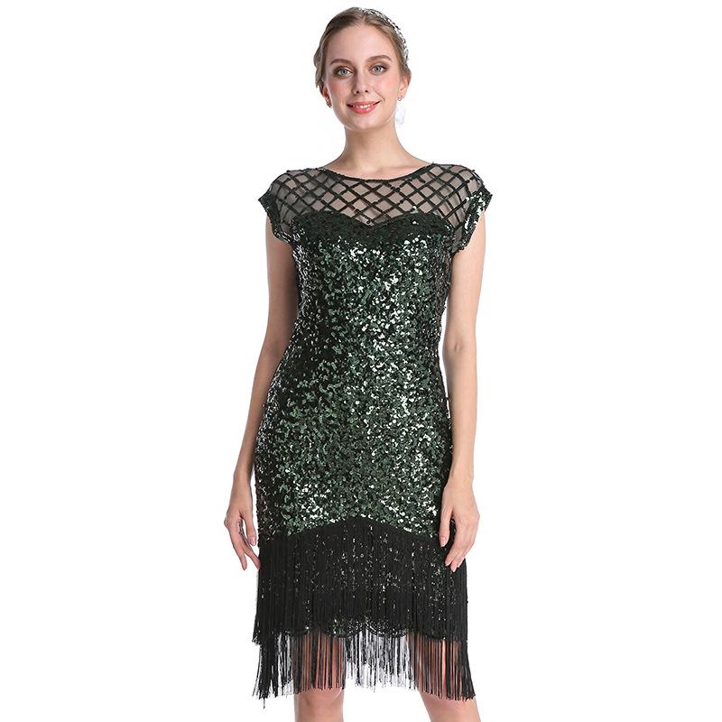 Party Sexy Dress Fashion Plus Size Women's Bead Embroidered Sequin Tassel Dress