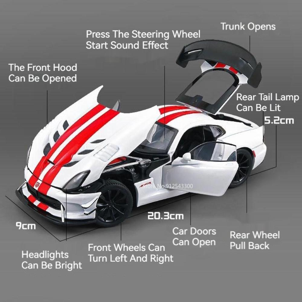1:24 Viper Hellcat Спортивный Автомобиль Модель Игрушка Сплав Литье под Давлением Звук Свет Оттяжка Колесо Рулевое Управление Гоночные Автомобили Модели Дисплей Украшения
