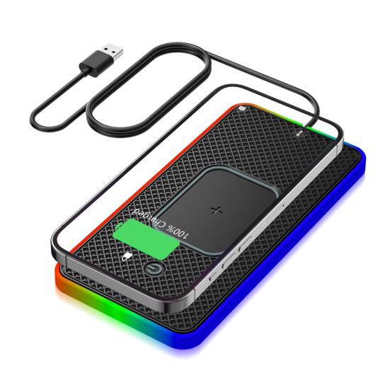 20 Вт Быстрая Беспроводная Зарядка для Телефона Автомобильная Зарядная Панель с Нескользящим Основанием 8 Цветов Подсветки Универсальный Коврик для Беспроводной Зарядки Телефона