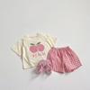 Bear Leader Summer Korean Fashion Casual Girls Clothing Round Neck Half Sleeve Fruit Printed Top+Checkered Shorts Girl Outfits