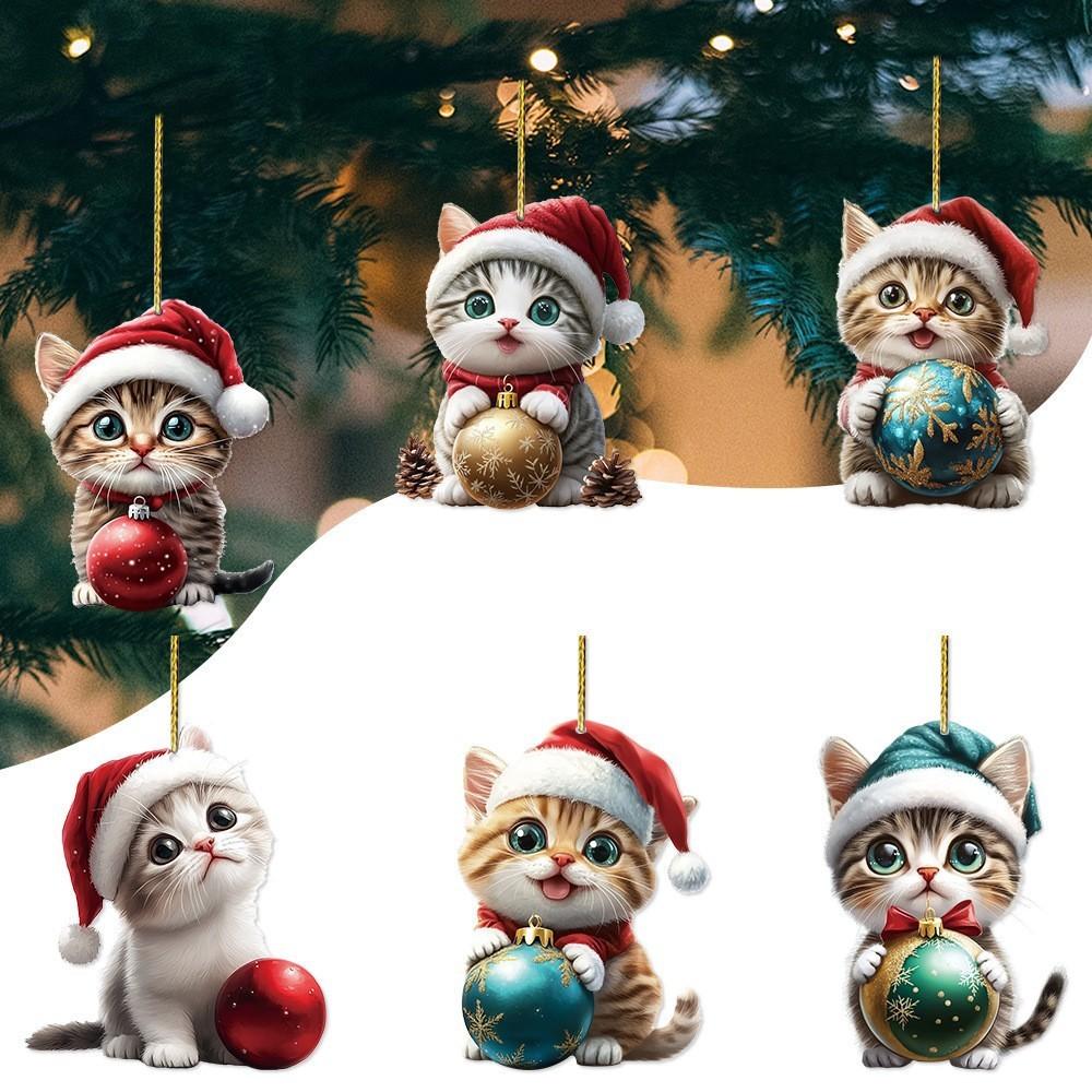 Cat Hat Christmas Car Hanging Decor Acrylic Pendant Tree Ornament Travel Holiday