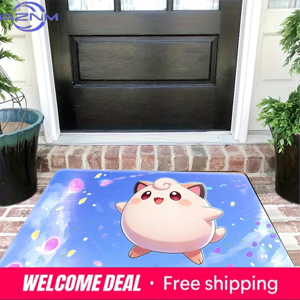 Pokemon Clefairy Anime Print Doormat Non-Slip Absorbent Floor Mat for Indoor Entrance Home Decor