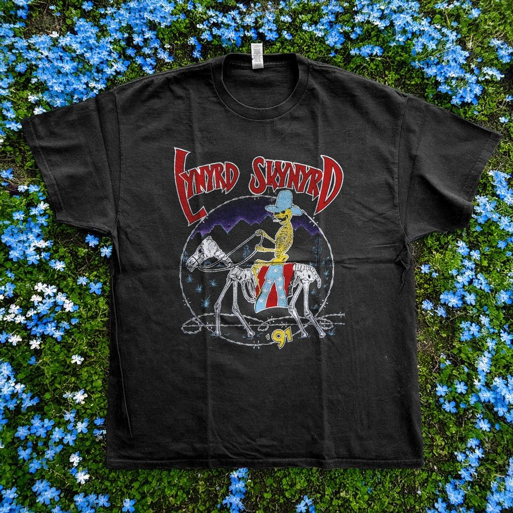 Vintage Style Lynyrd Skynyrd 1991 American Tour Unisex Black T-Shirt Size S-