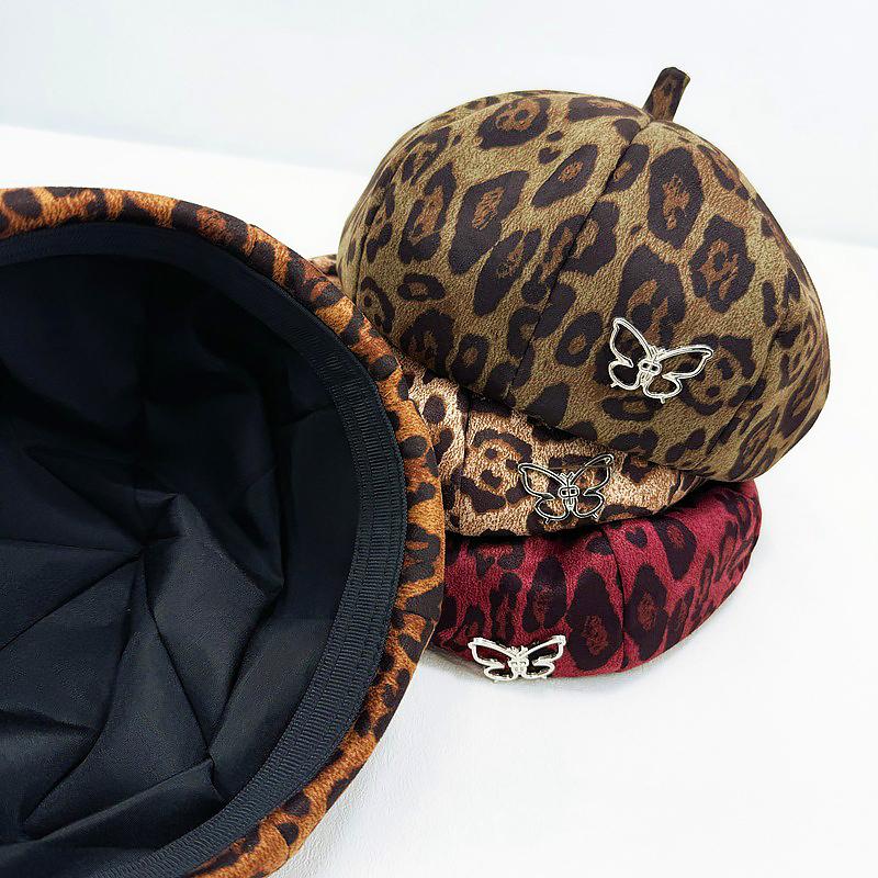 1 шт., модная хлопковая кепка в стиле досуга, универсальная восьмиугольная шляпа с леопардовым принтом, аксессуары в виде бабочки