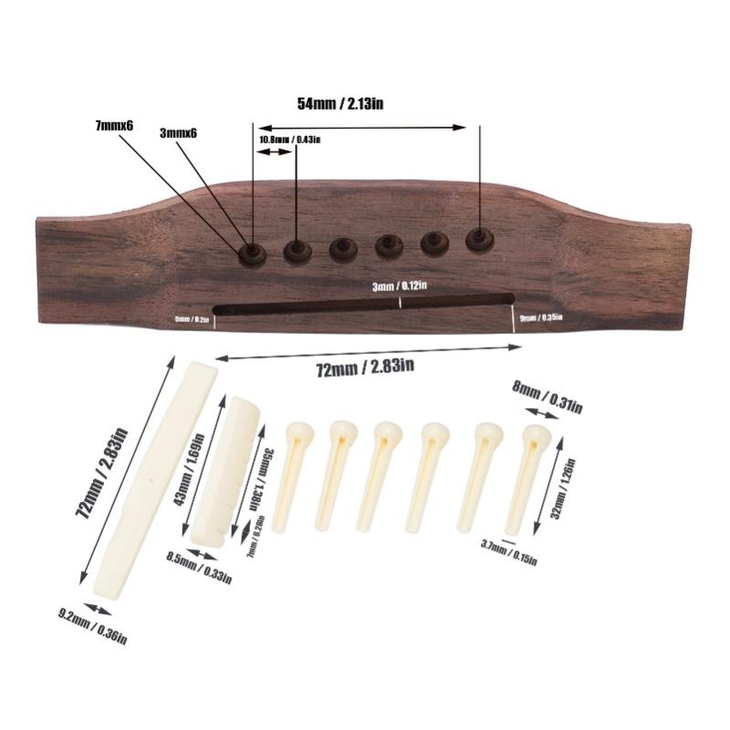 Acoustic Guitar Bridge Replacement Set 6 End Pins Saddle Nut Rosewood Parts Accessories