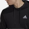 adidas Essentials Men's Black White 3-Stripes Fleece Hoodie GK9072