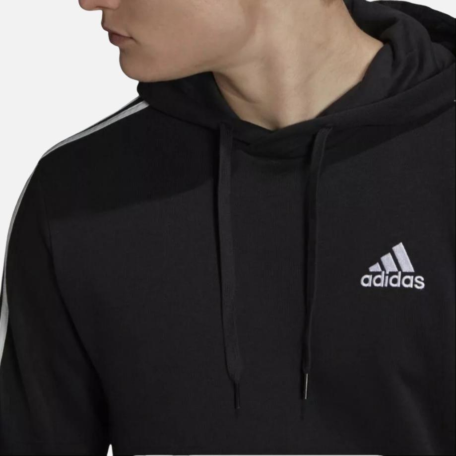adidas Essentials Men's Black White 3-Stripes Fleece Hoodie GK9072