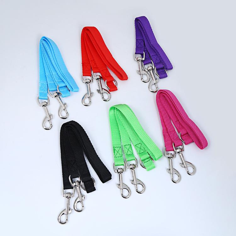 Nylon Double Pulling Head Handle One Drag Two Dog Leash Dogs Hand Holding Rope Durable Pet Dog Leashes Solid Color Pet