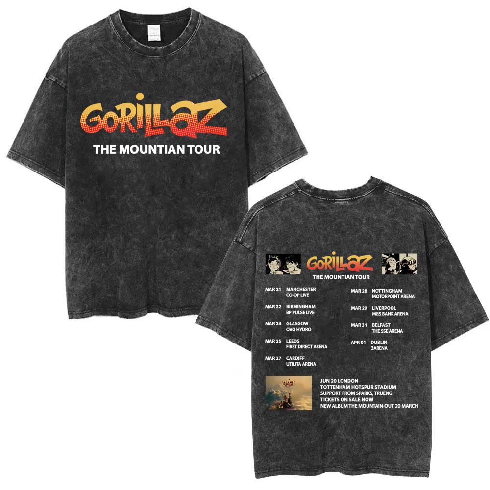 Washed Vintage Rock Band Gorillaz Demon Days Album Graphic Tshirt Men Women Hip Hop Fashion Oversized T Shirts Male Streetwear
