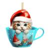 Christmas Pendant 2D Acrylic Cat Sitting Mug Charm Hanging Decor with Lanyard Holiday Party Decoration