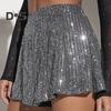 Женские шорты с пайетками, эластичные, с высокой талией, свободные, А-силуэта, однотонные, ультракороткие, выше колена, для выступлений, танцевальные шорты