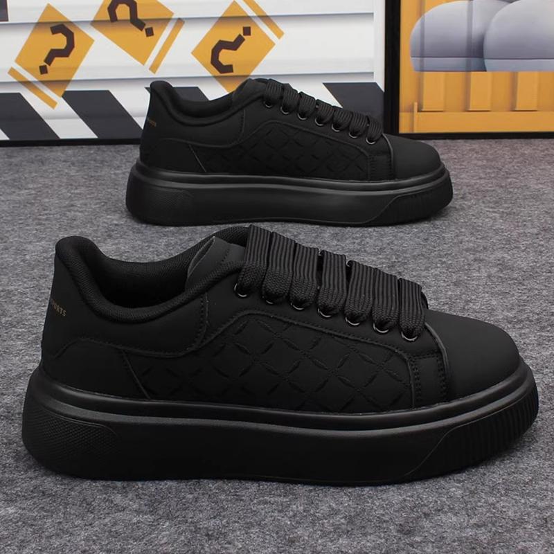 New men's shoes spring and autumn flat-soled casual leather shoes sports shoes black and white men's thick-soled breathable