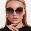2pcs Frameless Large Cat Eye Sunglasses Gradient Lens Sun Glasses Trendy Metal Frame Eyeglasses Women Shades Men UV400
