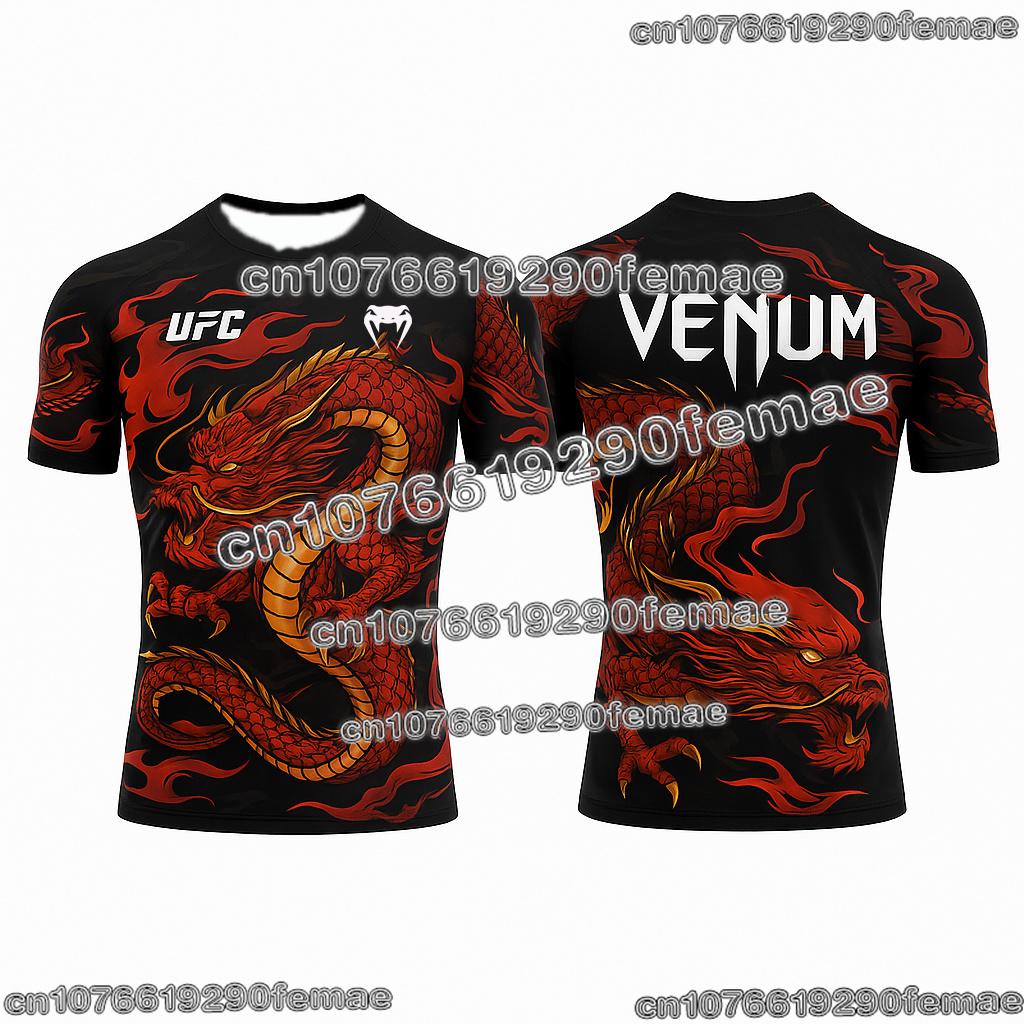 Мужская дышащая спортивная футболка UFC для легкого веса, быстросохнущая, с круглым вырезом, коротким рукавом, для зала, тренировок, фитнеса, удобный топ MMA, боксерский Te