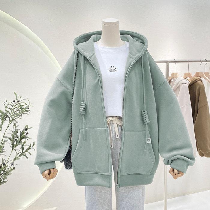 Women's Fashion Casual Solid Color Print Autumn Winter Long Sleeve Hooded Jackets & Coats