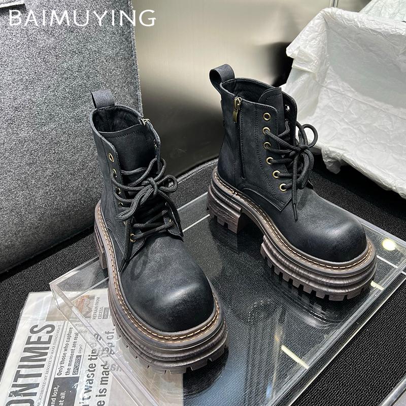 Женские ботильоны на платформе, массивные, на шнуровке, на среднем каблуке, модные туфли 2025 года, классические готические гладиаторы, зимние мотоциклетные ботинки Botas De Mujer