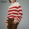 INDFS Women's Fashion Casual Fall Winter Stripe Print Long Sleeve High Neck Sweaters