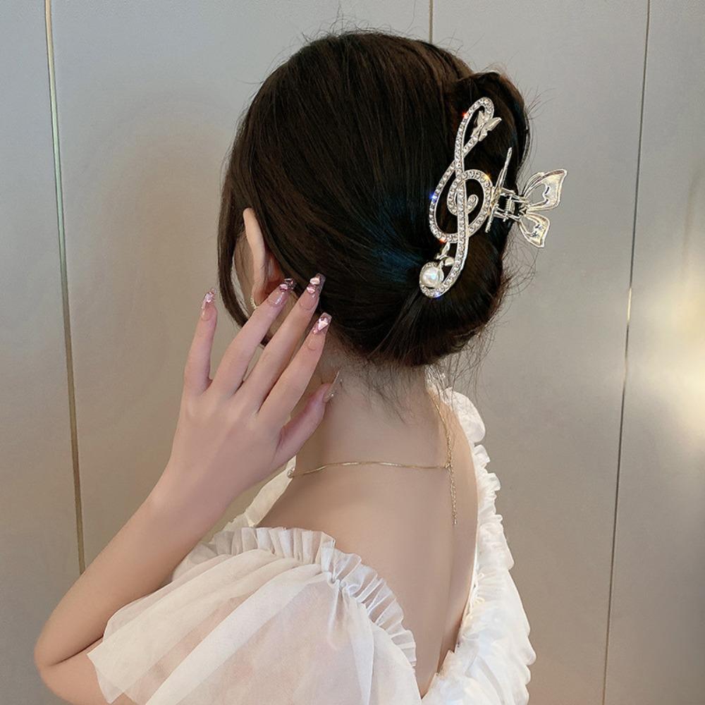 Thick Hair Music Note Claw Clip Rhinestone Shark Clip Luxury Metal Hairpins Women