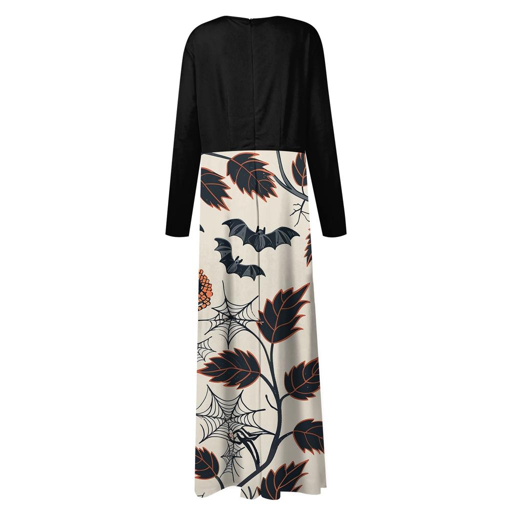 Женское модное повседневное платье макси с круглым вырезом и длинными рукавами