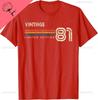 Vintage 1981 Chest Stripe Birthday Tshirt Casual Streetwear Cotton Printed Tshirt Camiseta Hombre