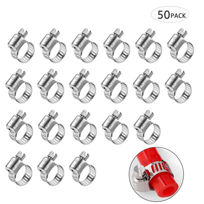 50 Pcs/Lot Hose Clips,6-12mm Range Adjustment & All Stainless Steel Cinch Clamp Rings,Homebrew Rustproof Beer Tubing Clip