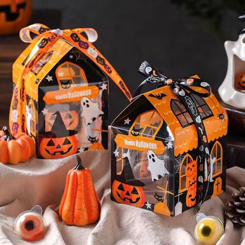 10 шт. Мультяшный контейнер для конфет на Хэллоуин, Сладость или гадость, Дом с привидениями, Коробка для печенья, Детям