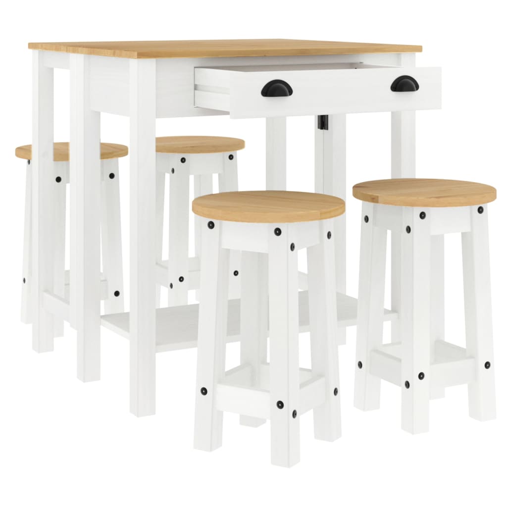 5 Piece Bar Set White Solid Pine Wood