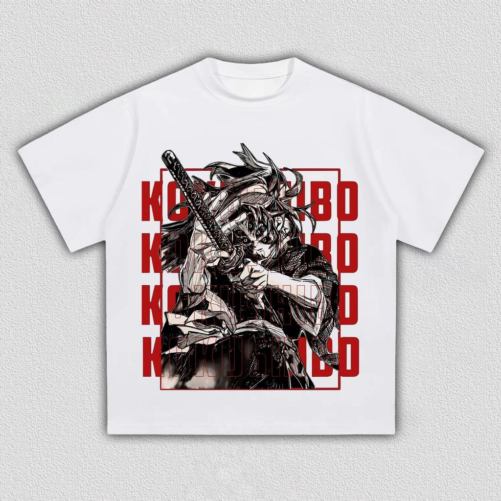 Unisex Black Demon Slayer Kokushibo Anime Graphic T-Shirt, Cool Streetwear Comic Art Casual T-shirt