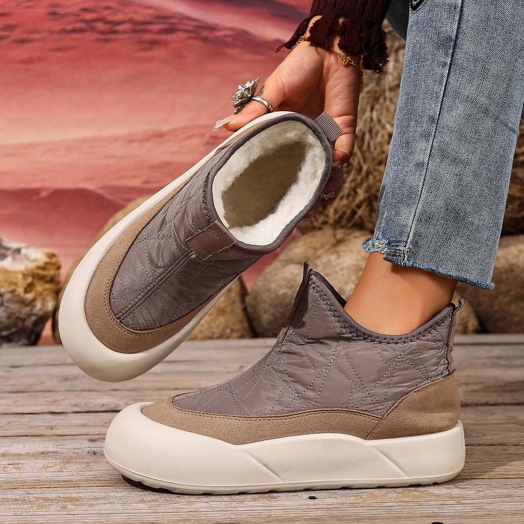 Пуховая ткань Нескользящая Толстая подошва Зимние женские новые ботинки на флисовой подкладке Повседневные Мягкая подошва Удобная хлопковая обувь