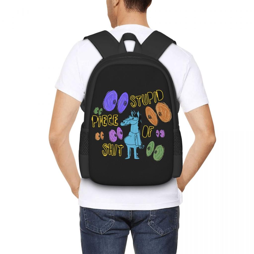 Cartoon Bojack Horseman Stupid Piece Of Shit Backpack School Bag Hiking Travel Daypack for Men Women Bookbag Shoulder Bags