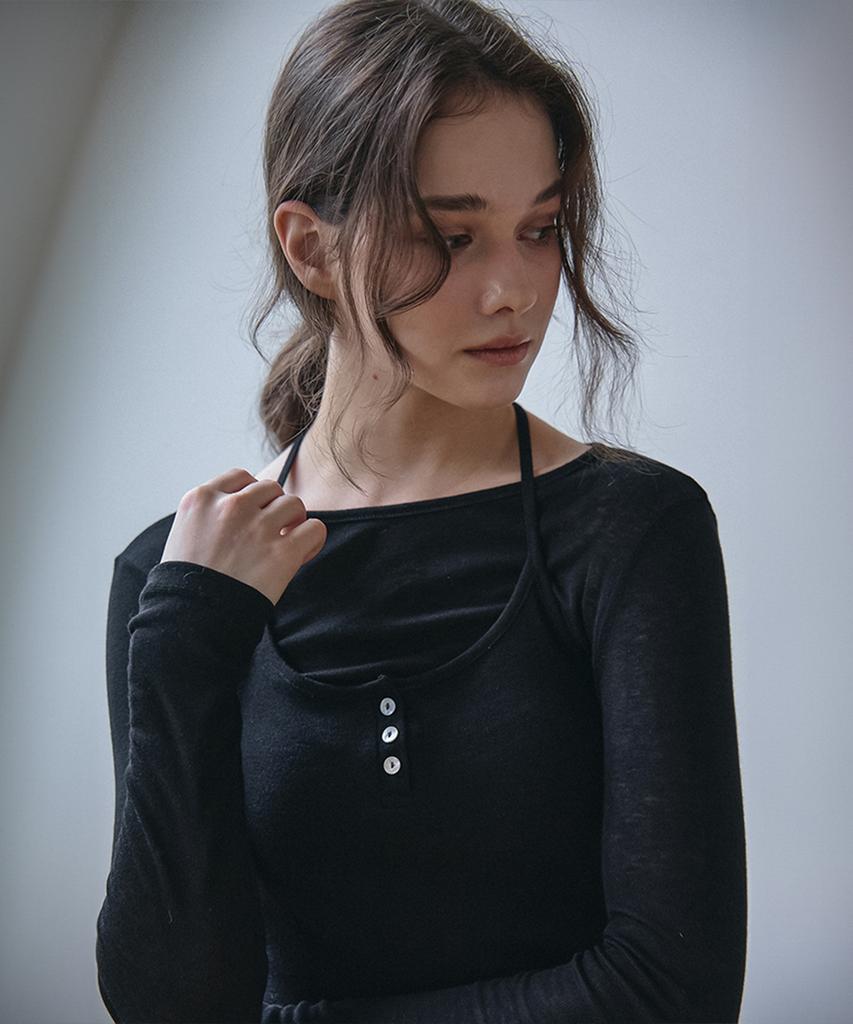 VEM.VER Button-Detail Bustier Layered T-Shirt_Black