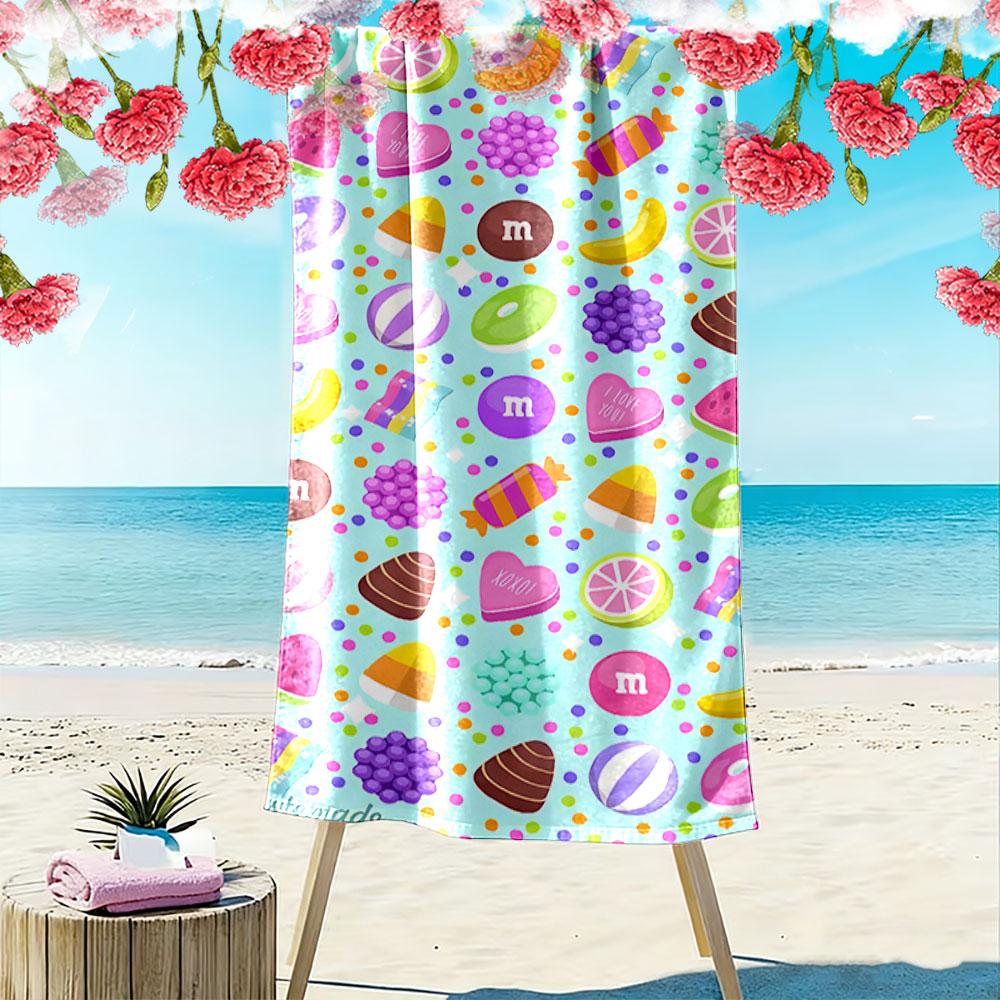 Colorful Candy and Fruits Design Beach Towel Quick-drying for Travel Outdoor Sports Jogging Beach and Swimming