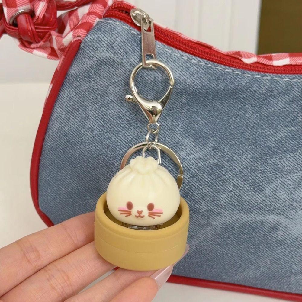 Sensory Steamed Bun Keychain Pendant Keyboard Fidget Toy Simulation Clicker Keychain Kids Toy