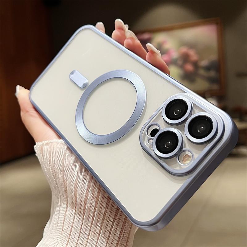Чехол Magsafe с матовым покрытием для беспроводной зарядки на iPhone 16 11 12 13 15 14 Pro Max Plus, мягкая прозрачная защита линз