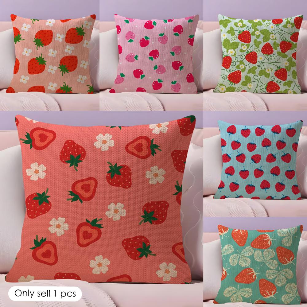 Strawberry Pattern Cushion Cover Natural Linen Pillow Cover DoubleSided Print Cushion Cover for Sofa Home Decor